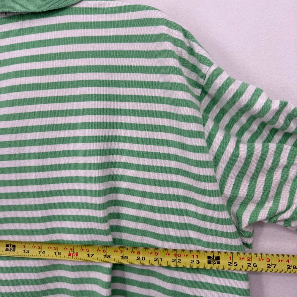 Polo Ralph Lauren Shirt Mens 3XB Green White Striped Short Sleeve Pique Cotton